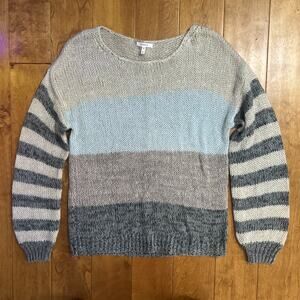 Maurices Color Block Open Knit Sweater Size M Tan Sparkle Coastal Beach Nautical
